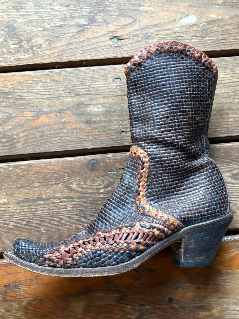 Woven Italian Leather Ankle Boot